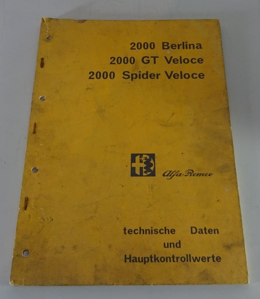 Werkstatthandbuch Alfa Romeo Spider GT Veloce GTV Bertone + Berlina 2000 v. 9/71