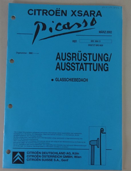 Werkstatthandbuch Citroen Xsara Picasso Ausrüstung Glasschiebedach Stand 03/2002