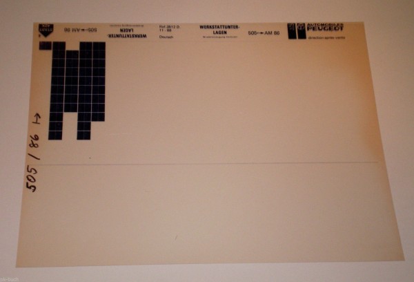 Microfich Werkstatthandbuch Peugeot 505 Stand 11/1986