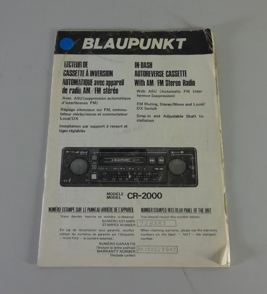 Owner's Manual / Manuel Blaupunkt Car-Stereo Radio CR-2000 | EN, FR