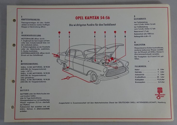 Shell Schmierplan für Opel Kapitän 54/56