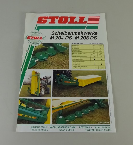 Prospektblatt Stoll Scheibenmähwerke M 204 DS / M 208 DS Stand 01/1994