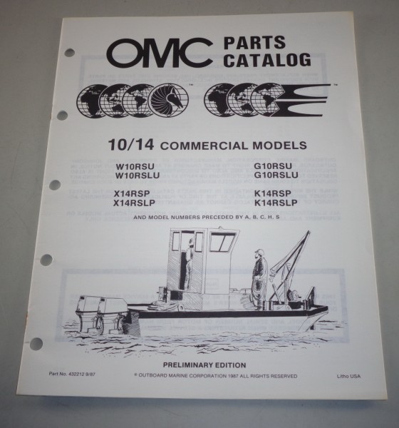 Teilekatalog OMC Bootsmotor Außenborder 10 / 14 Commercial Models von 1987