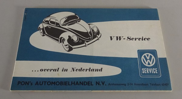 Service-Stellen-Verzeichnis VW Käfer&T1 Bus für die Niederlande mit Karte 7/1955