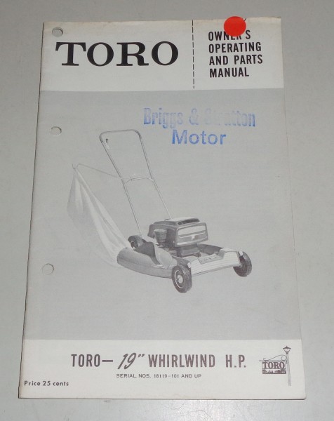 Owner´s Manual & Parts list Toro lawn mower 19 whirlwind H.P.