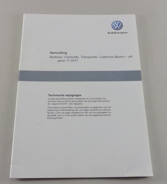 Aanvulling technische wijzingen VW T5 Multivan / Caravelle / Transporter 11/2011