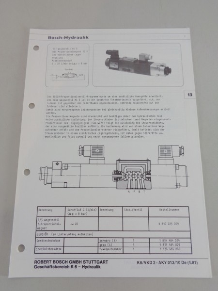 Technische Information / Kenngrößen Bosch-Hydraulik Drosselventil NG 6 04/1981