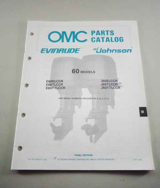 Teilekatalog Johnson Evinrude Außenborder 60 Models ab E60ELCCR von 05/1988