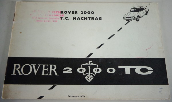 Nachtrag zur Betriebsanleitung Rover 2000 P6 für TC Modelle Orignal in Deutsch