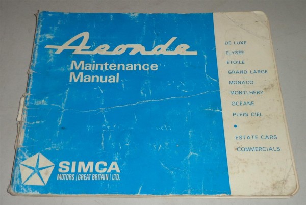 Betriebsanleitung Owner's Manual Simca Aronde, Stand 1966