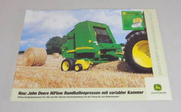 Prospekt / Broschüre John Deere HiFlow Rundballenpressen 572 582 592 v. 09/2001