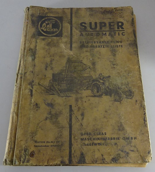 Ersatzteilliste / Teilekatalog Claas Super Automatic S Mähdrescher von 02/1961