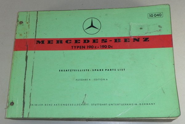 Teilekatalog Mercedes Benz W121 Ponton 190c - 190 Dc Stand 08/1961