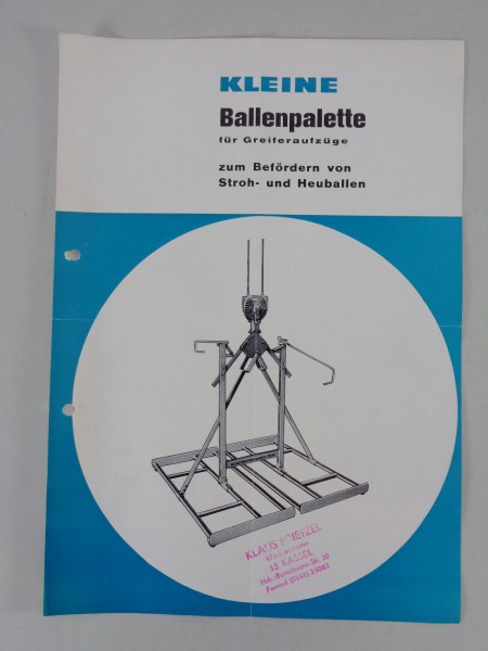 Prospekt / Prospektblatt Kleine Ballenpalette für Greiferaufzüge