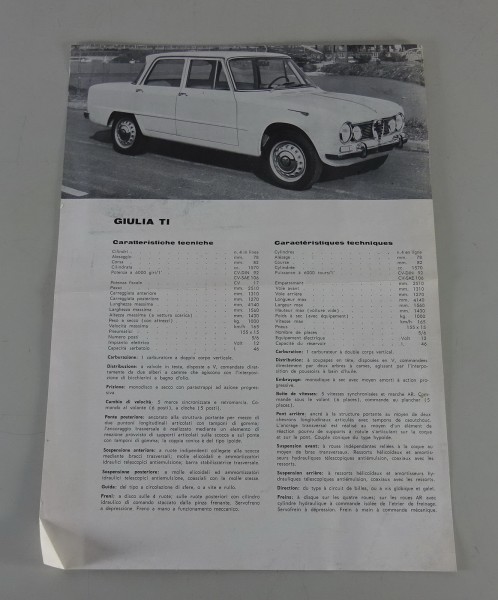 Datenblatt / Prospektblatt Alfa Romeo Giulia TI Stand 12/1964 - deutsch + ital.