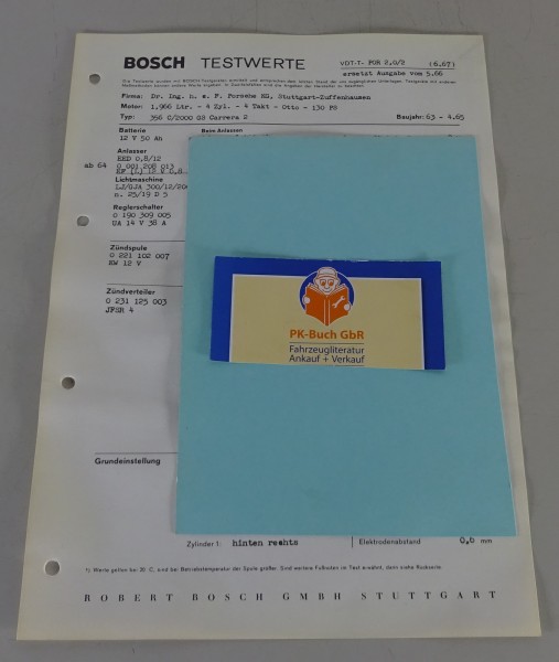 Bosch Testwerte Porsche 356 C / 2000 GS Carrera 2- 130 PS Baujahr 1963-04/1965