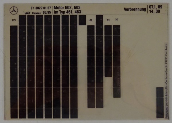 Microfich Werkstatthandbuch Mercedes G-Modell Dieselmotor OM 602 / 603 von 1995