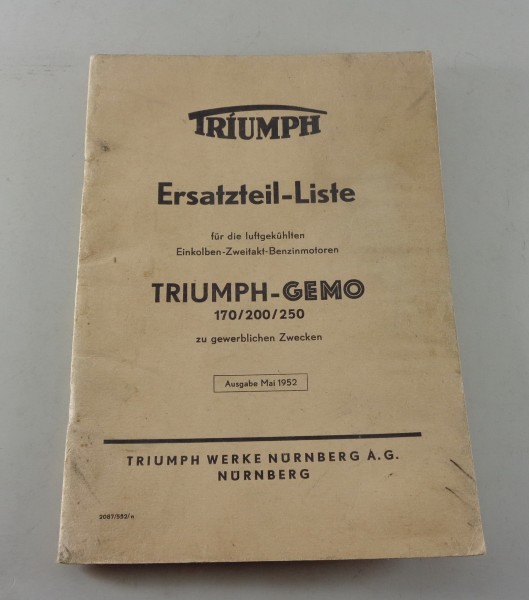 Teilekatalog Triumph Motor Gemo 170 / 200 / 250 Stand 05/1952