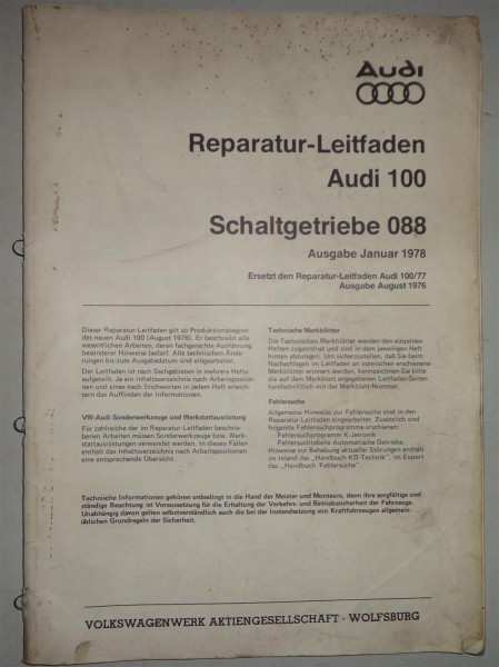 Werkstatthandbuch Audi 100 C2 Typ 43 Schaltgetriebe 088 von 1978