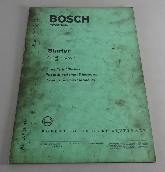 Teilekatalog Bosch Starter AL/EGF.. / GF.. 0 001 31.. Stand 04/1968
