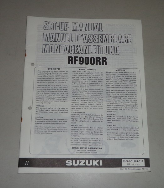 Montageanleitung / Set Up Manual Suzuki RF 900 R Stand 11/1993