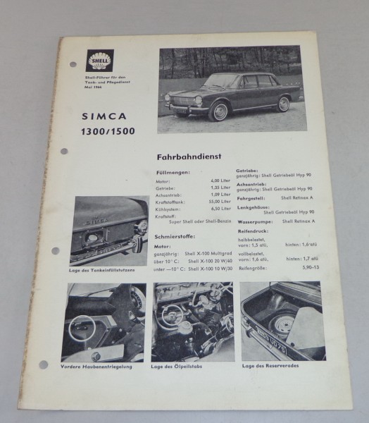 Shell Schmierplan für Simca 1300 / 1500 Stand 05/1964