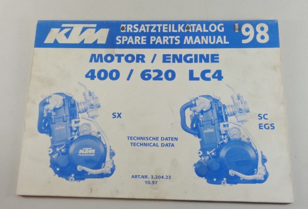 Teilekatalog Motor KTM 400 / 620 LC4 SX / SC / EGS Modelljahr 1998 Stand 10/1997