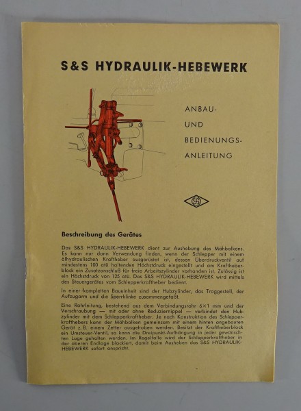 Betriebsanleitung Stockey & Schmitz - Gevelsberg S&S Hydraulik-Hebewerk von 1958