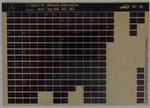 Microfich Werkstatthandbuch Mercedes G-Klasse W460 W462 W463 Aktuelle Info 1997