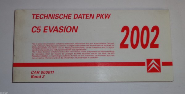 Datenbuch Technische Daten / Informationen Citroen C5 / Evasion St. 2002