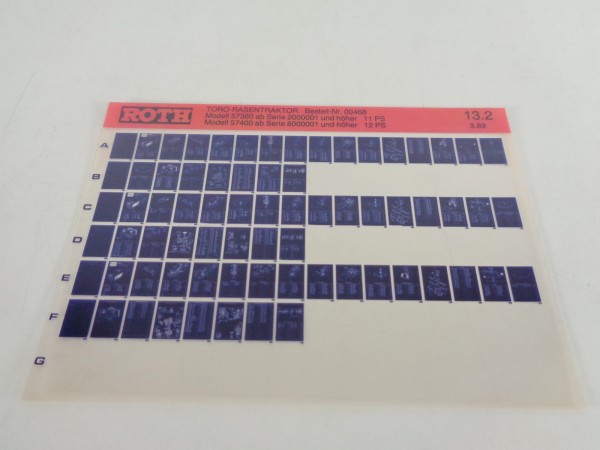 Microfich Teilekatalog Roth Toro Rasentraktoren Modell 57360 & 57400 von 03/1969