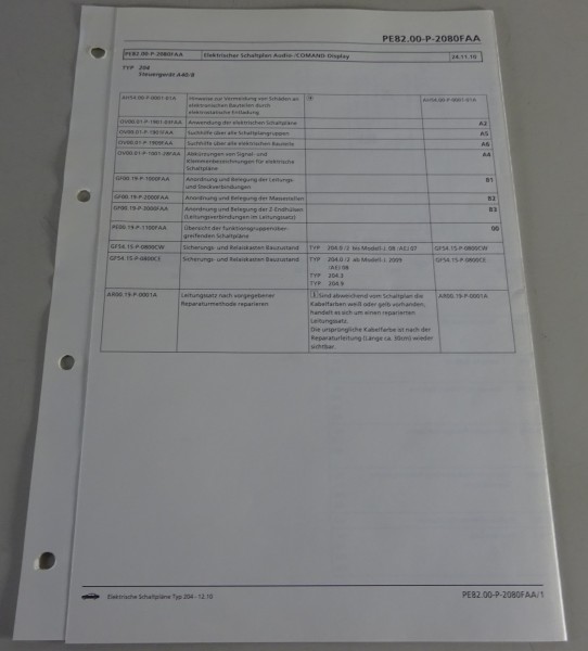 Schaltplan Mercedes-Benz W204 Audio- / COMAND-Display | Typ 204 | Stand 12/2010