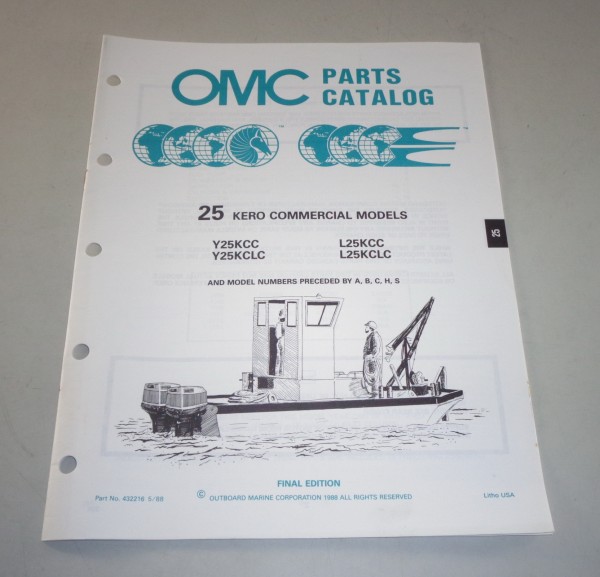 Teilekatalog OMC Bootsmotor Außenborder 25 Kero Commercial Models von 05/1988