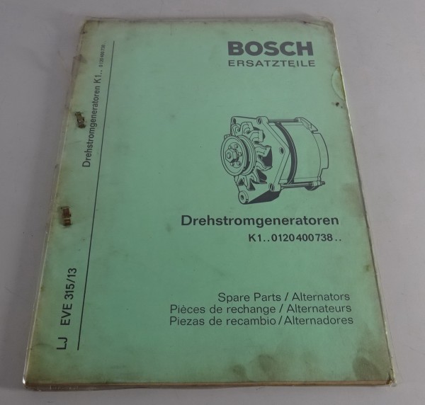 Teilekatalog Bosch Drehstromgeneratoren K 1.. 0 120 400 738.. Stand 01/1972