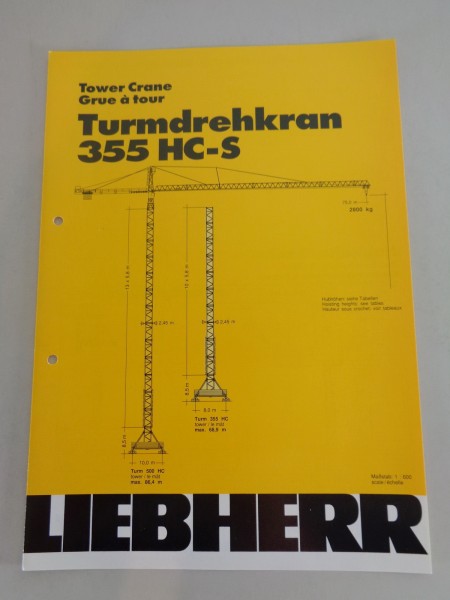 Datenblatt / Data sheet Liebherr Turmdrehkran 355 HC-S Stand 02/1992