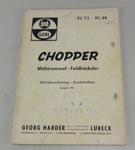 Betriebsanleitung + Teilekatalog Chopper Mähtrommerl Feldhäcksler FC 72 / FC 48