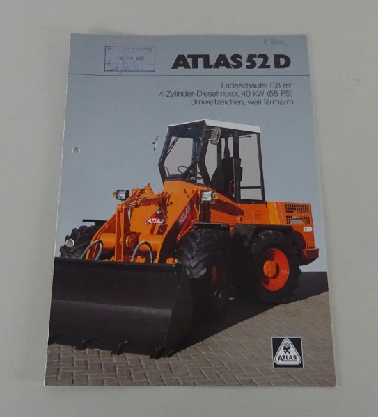 Prospekt / Broschüre Atlas Radlader 52 D Stand 02/1992