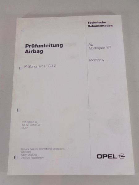 Werkstatthandbuch Prüfanleitung Opel Monterey Airbag ab Modelljahr 1997