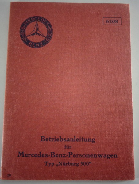 Betriebsanleitung / Handbuch Mercedes Benz W08 Typ „Nürburg 500" Stand 09/1931