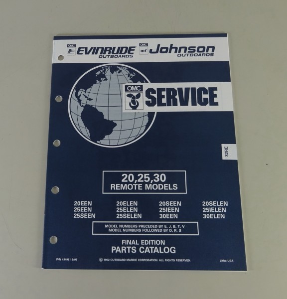 Teilekatalog OMC Johnson / Evinrude 20 / 25 / 30 PS Models Stand 05/1992