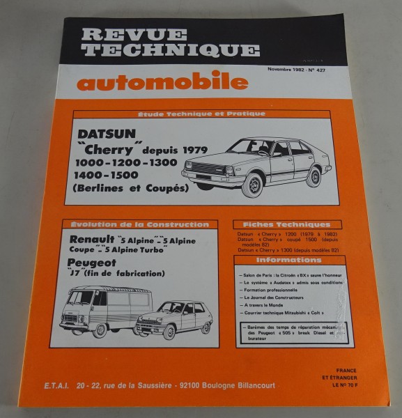 Reparaturanleitung Revue Technique Renault R5 Turbo / Peugeot J7 Stand 11/1982