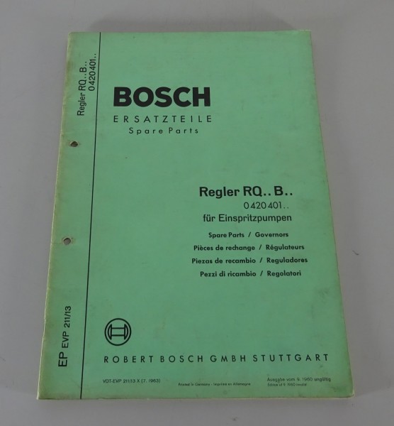 Teilekatalog / Parts list Bosch Regler RQ.. B.. für Einspritzpumpen von 07/1963