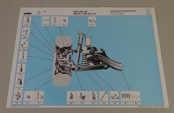 Schnittbild Mercedes-Benz Vorderradaufhängung für /8 W114, W115 / SL R107 4/1979