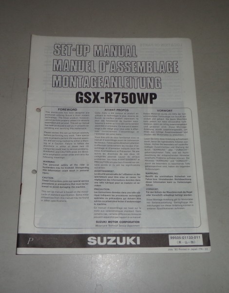 Montageanleitung / Set Up Manual Suzuki GSX R 750 W Stand 07/1992