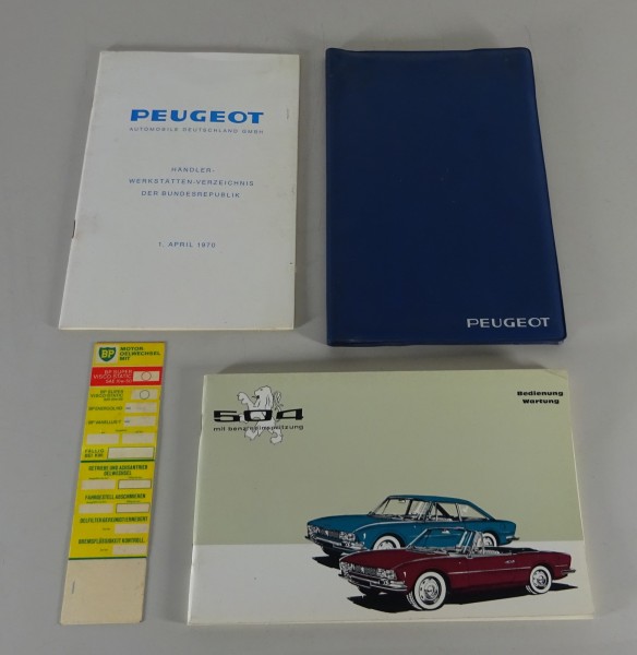 Bordmappe mit Betriebsanleitung Peugeot 504 Cabrio + Coupé von 04/1969