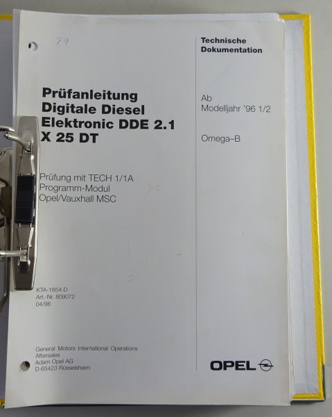 Werkstatthandbuch Prüfanleitung Opel Omega B Digitale Diesel Elektronic 04/1996