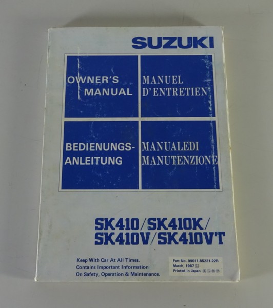 Betriebsanleitung Suzuki Super Carry SK410 / 410K / 410V / 410VT Stand 03/1987