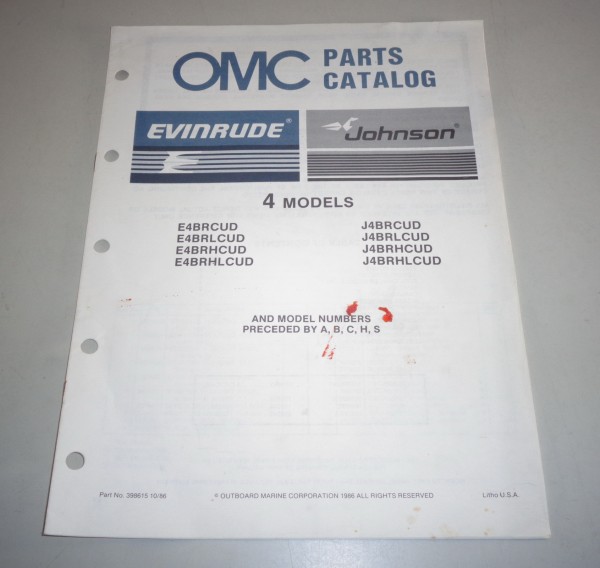 Teilekatalog / Parts List OMC Johnson Evinrude Außenborder 4 - Models von 1986