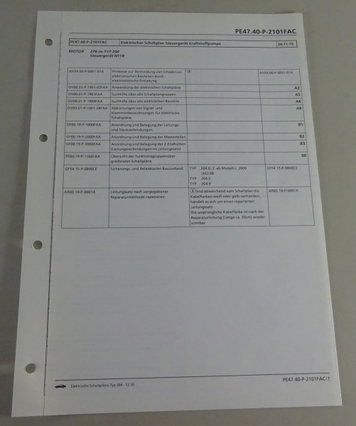 Schaltplan Mercedes-Benz W204 Steuergerät Kraftstoffpumpe | Motor 276 | 12/2010