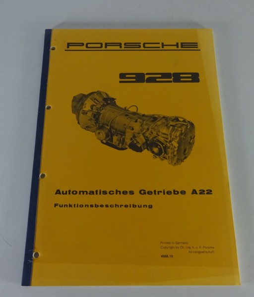 Werkstatthandbuch Porsche 928 Automatisches Getriebe A 22 Funktionsbeschreibung